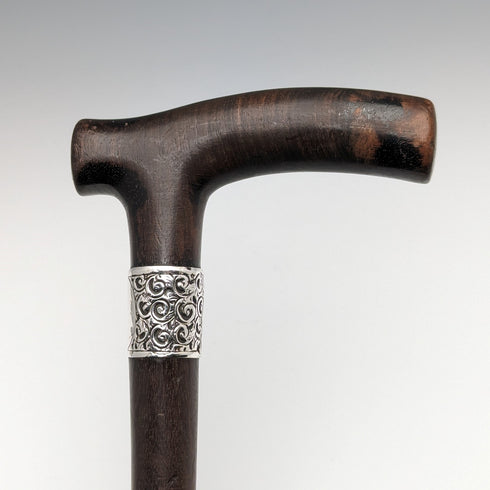 British Antique Men's Cane Clutch Handle Sterling Silver Decoration 85cm